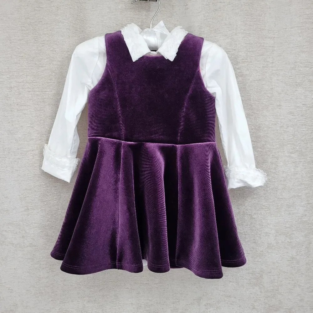 Girls Winter Fall Dress Bundle Formal Special Occasions Purple Velvet Black Cord